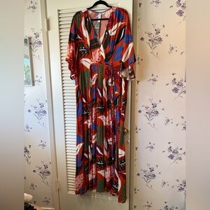 Rachel Pally Orange Print Crepe Short Sleeve Tie Back Maxi Dress in 3X